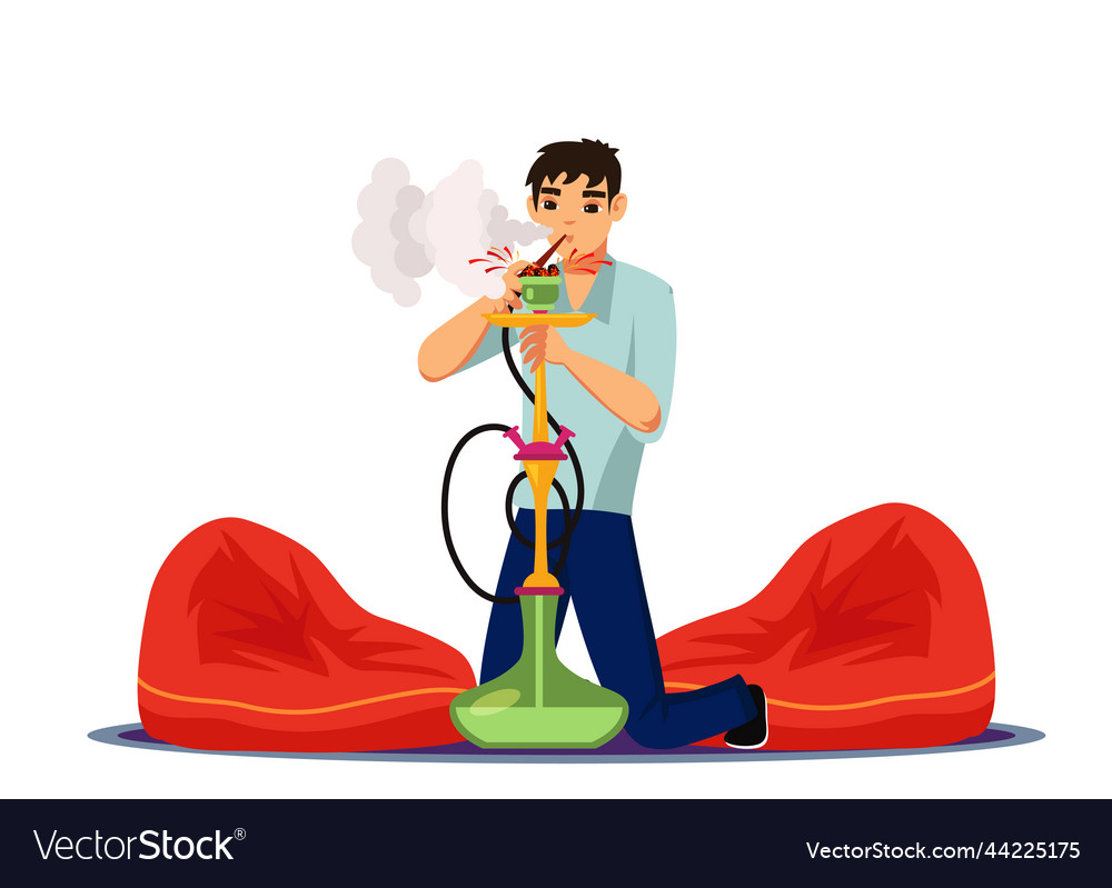 Character man smoke hookah pipe exhale vector image Character man smoke hookah pipe exhale