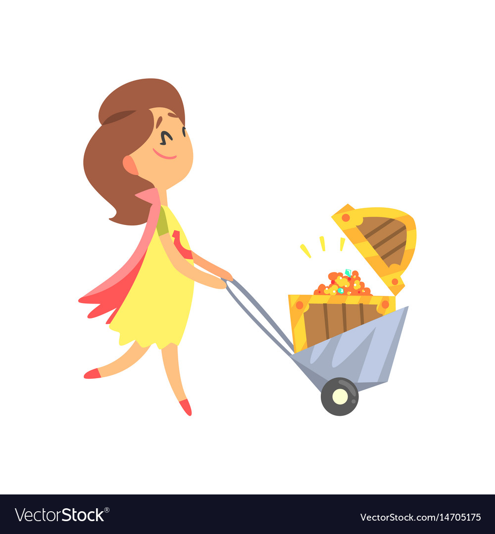 Cute cartoon woman pushing cart with the Vector Image