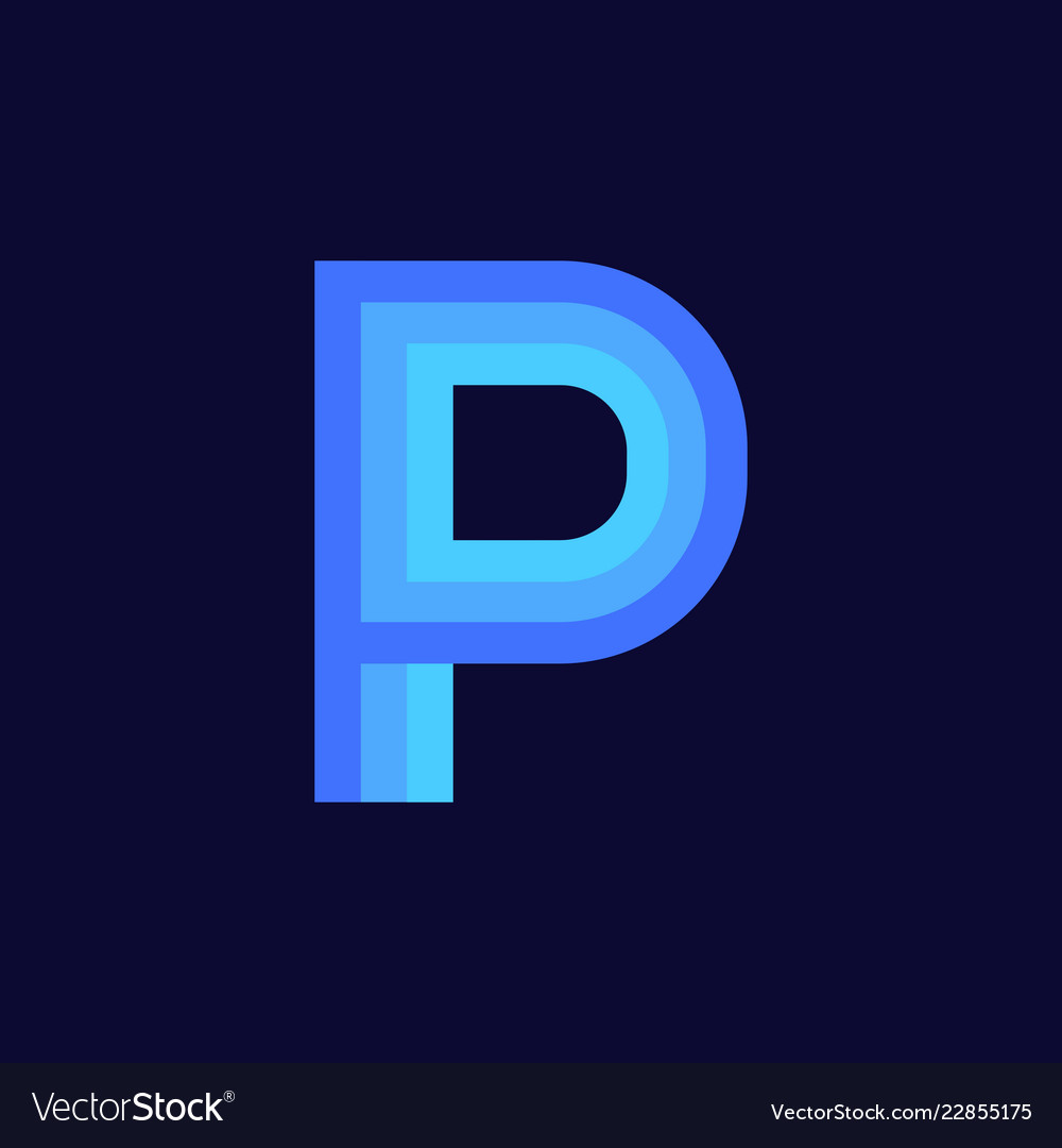 Logo letter p blue glowing Royalty Free Vector Image