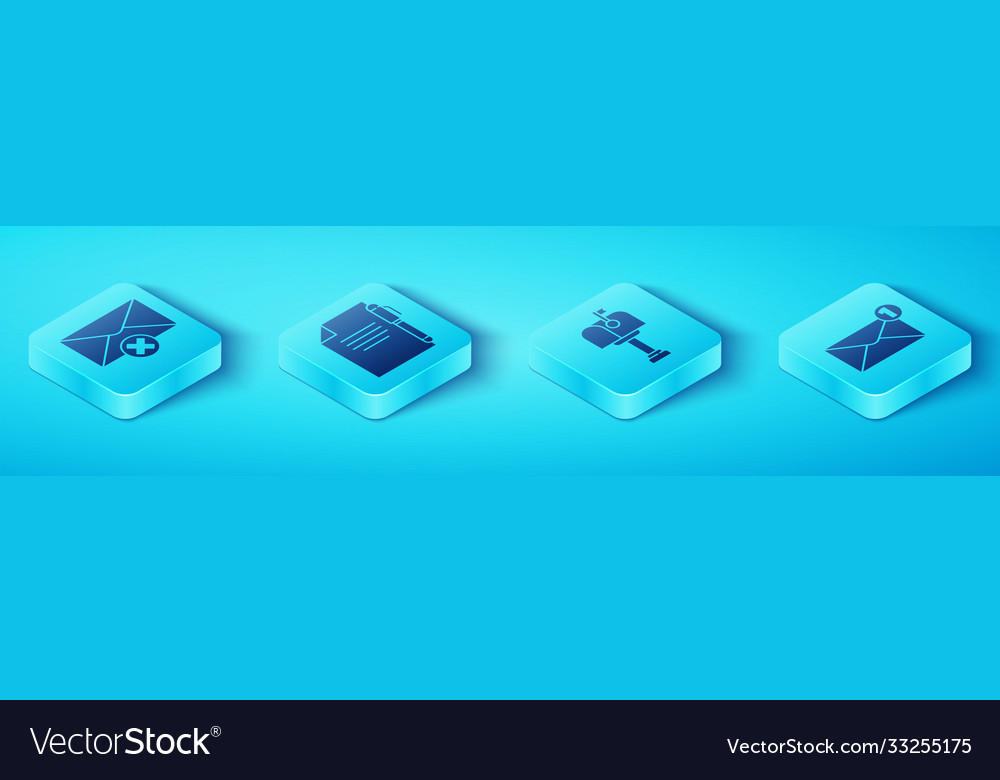 Set isometric delete envelope document and pen vector image Set isometric delete envelope document and pen
