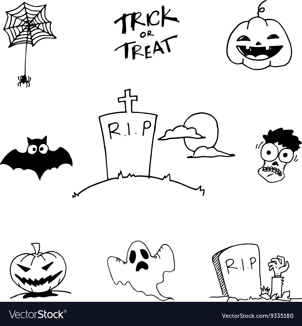 Black white halloween in doodle