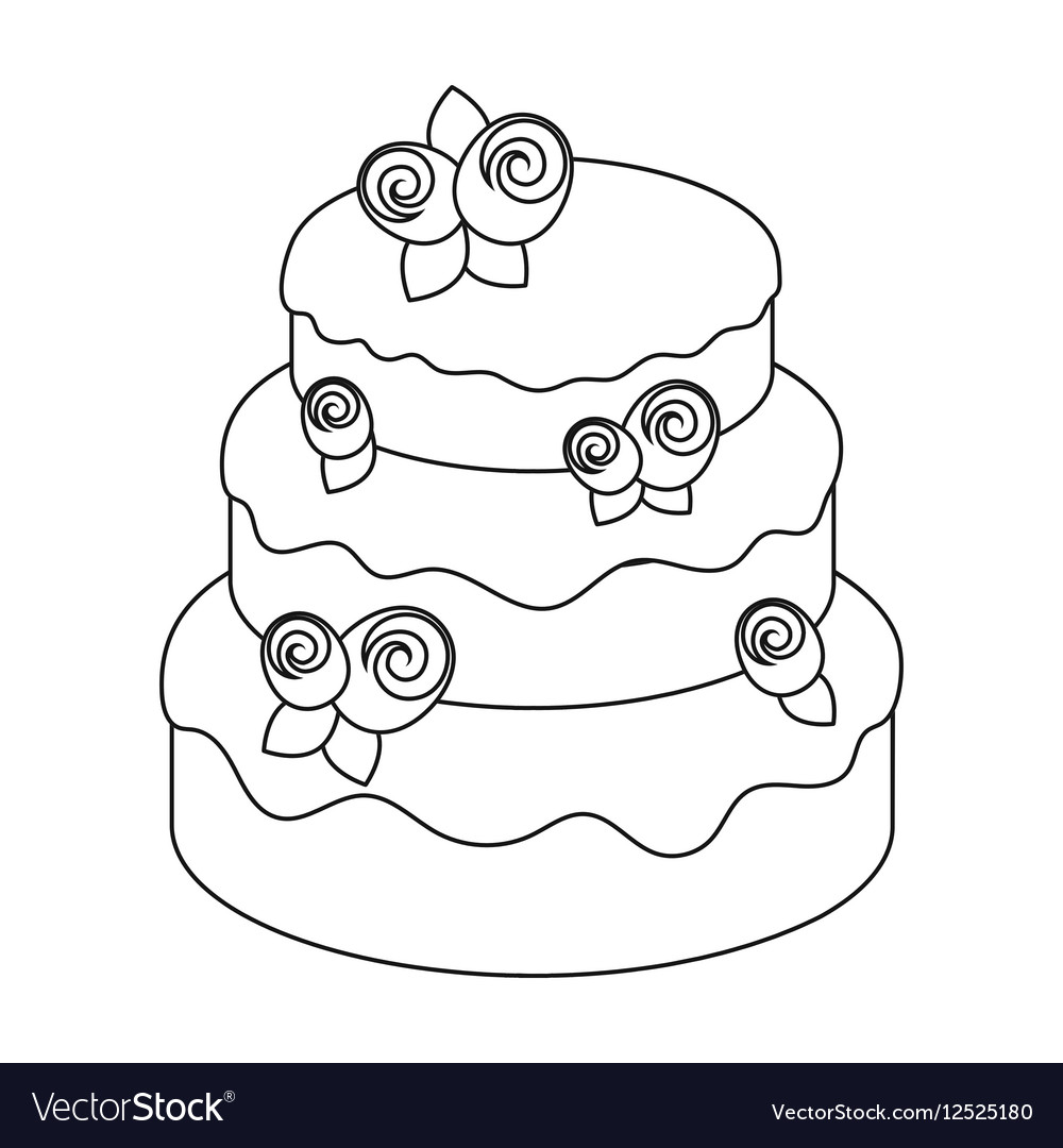 Cake with roses icon in outline style isolated