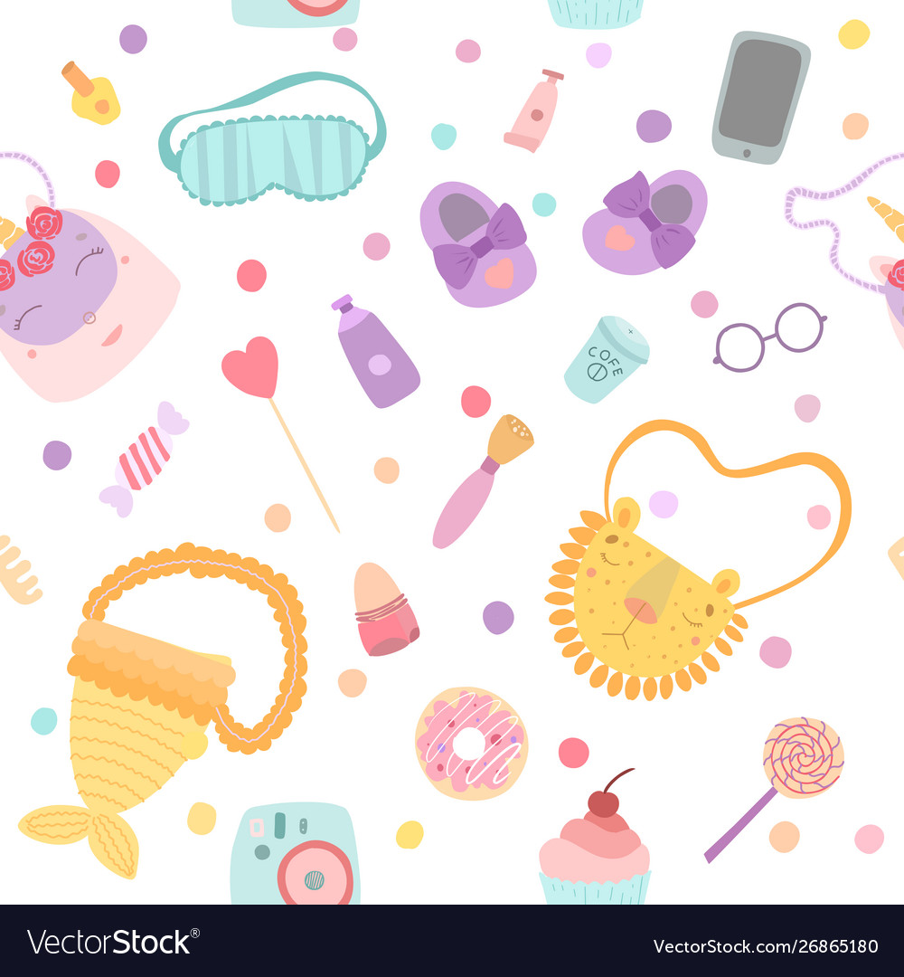Cute kawaii Muster für Mädchen im flachen Stil vector image Cute kawaii Muster für Mädchen im flachen Stil