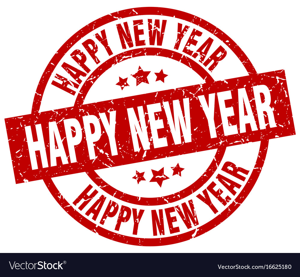 Happy new year round red grunge stamp Royalty Free Vector