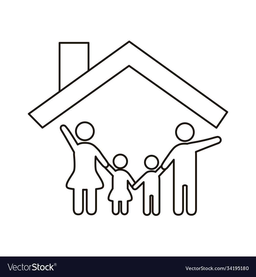 Eltern Paar und Kinder Zahlen im Haus Linie vector image Eltern Paar und Kinder Zahlen im Haus Linie