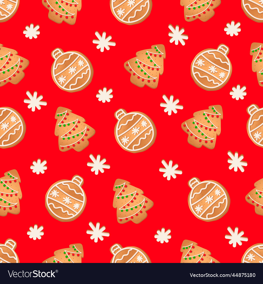 Seamless pattern with ginger cookies on a red vector image Seamless pattern with ginger cookies on a red
