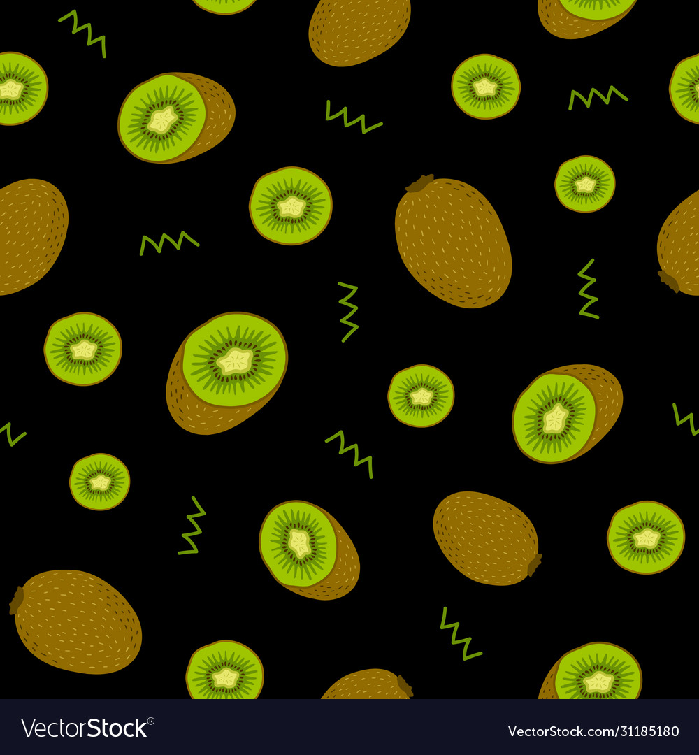 Seamless pattern with kiwi and sliced pieces vector image Seamless pattern with kiwi and sliced pieces