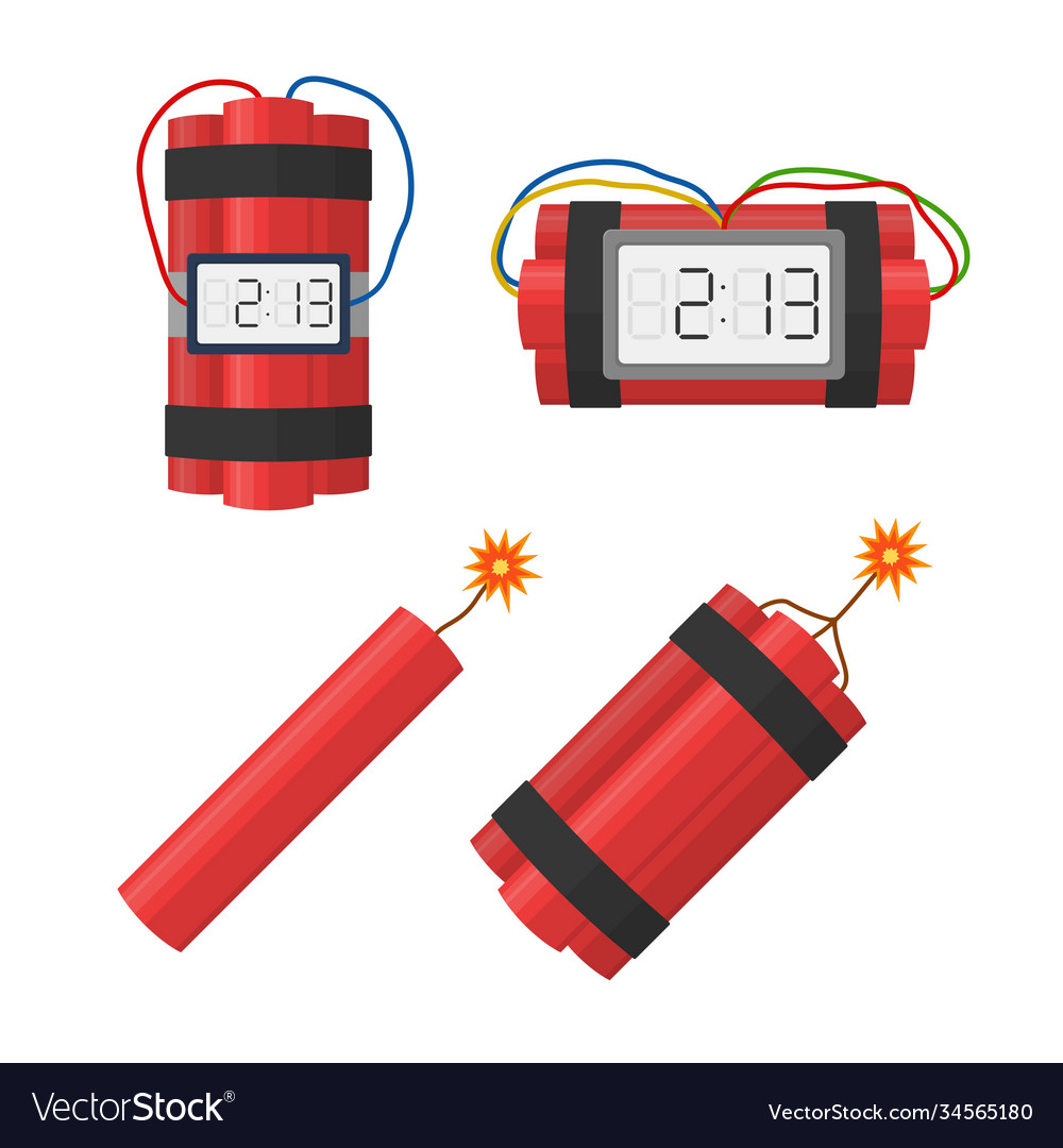 Set Dynamite Bombs Explosion With Timer Detonate Vector Image Set Dynamite Bombs Explosion With Timer Detonate Vector Image