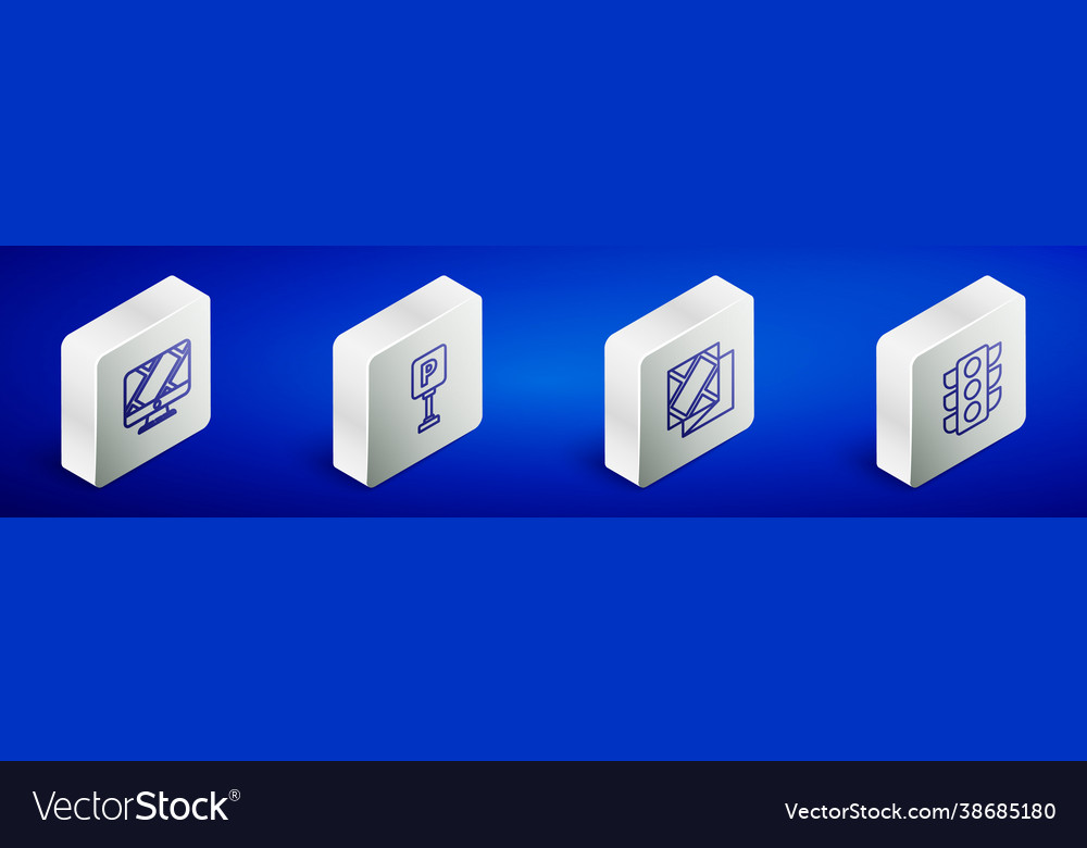 Set isometric line monitor with location marker vector image Set isometric line monitor with location marker