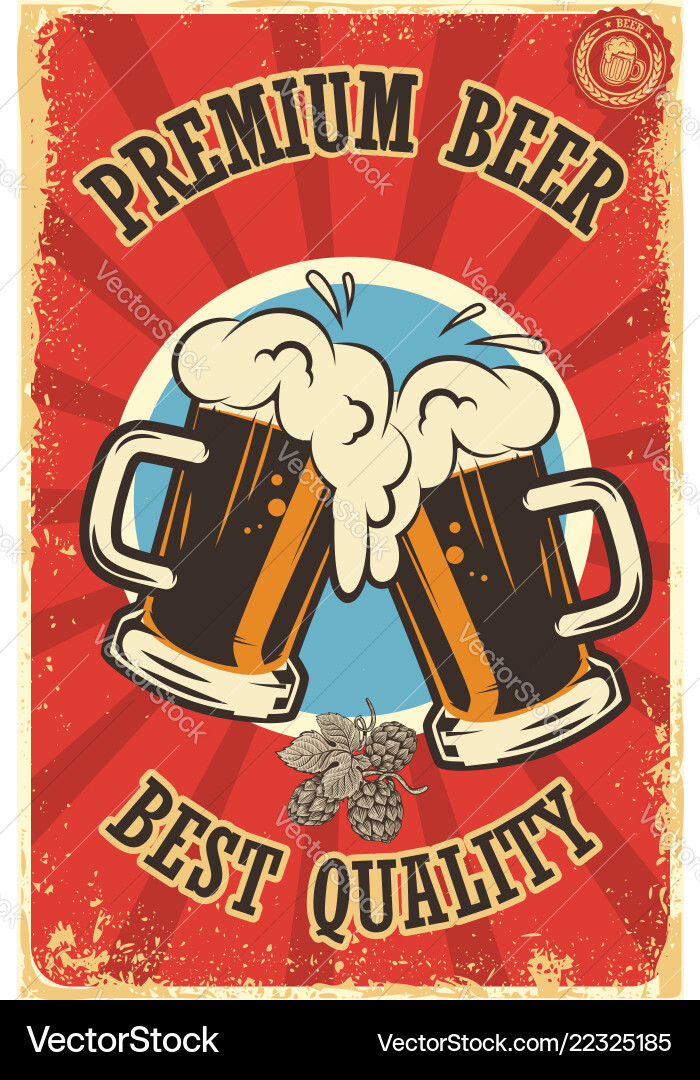 Beer poster in retro style objects on grunge Vector Image