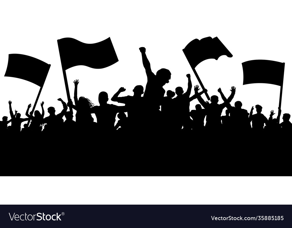 Crowd people with flags banners sports mob Vector Image