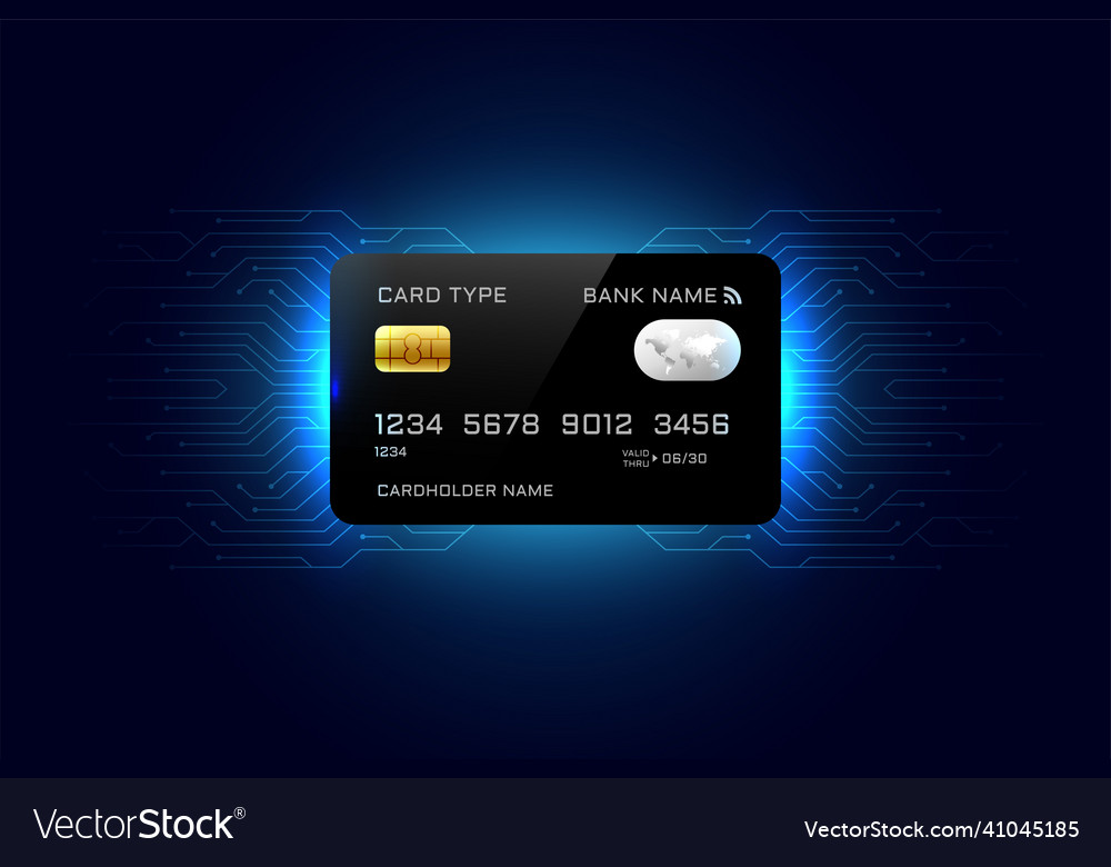 Glowing credit card with circuit lines background