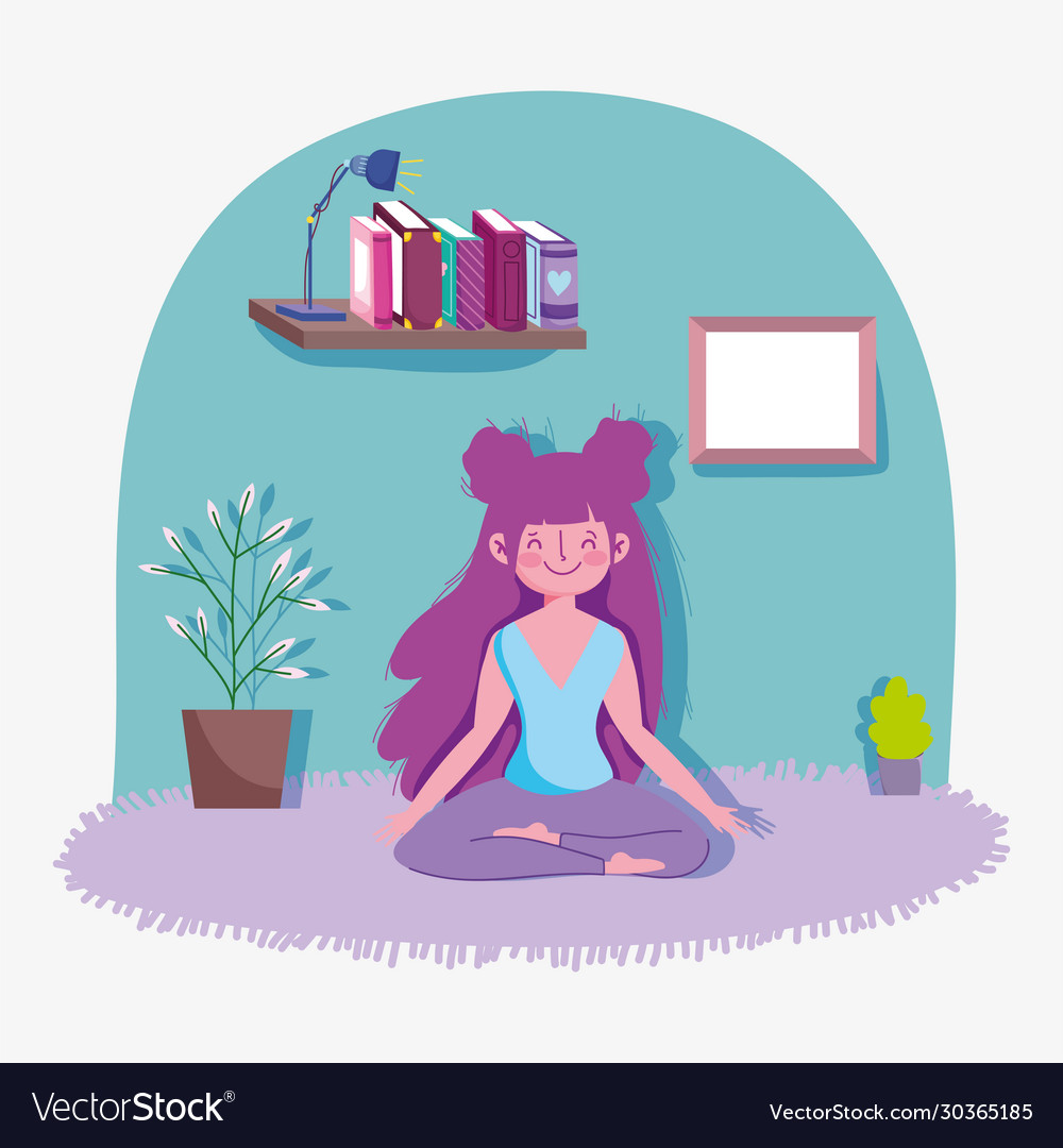 Happy girl practicing yoga activity sport exercise