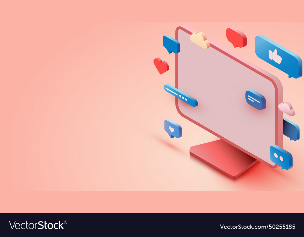 Isometric computer with chat bubbles