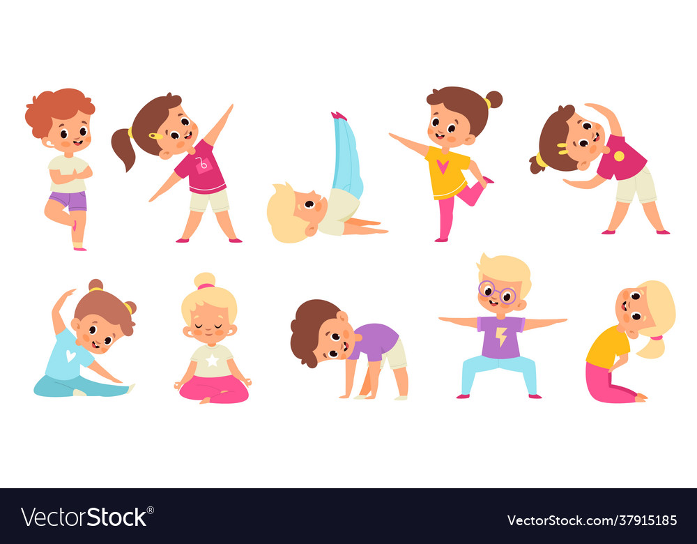 Kids Yoga Childish Gymnastic Poses Stretch Vector Image