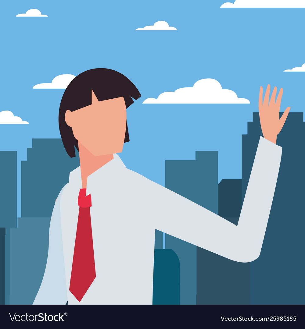 Man avatar character cityscape background