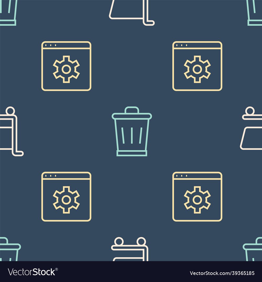 Set line shopping cart browser setting and trash vector image Set line shopping cart browser setting and trash