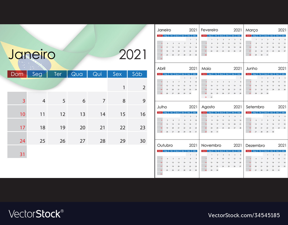 Simple calendar 2021 on portuguese language