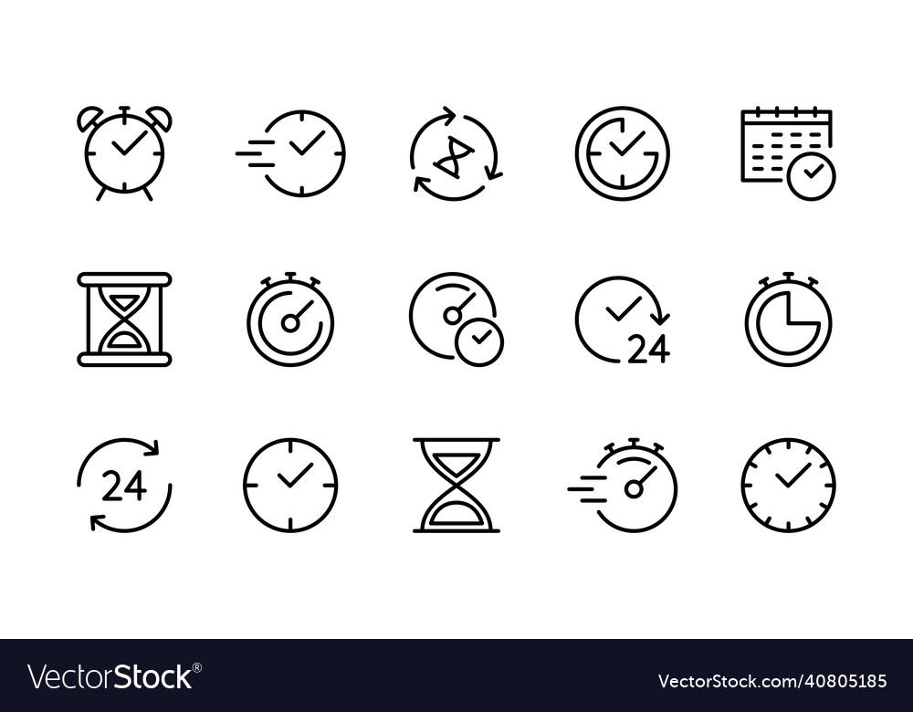 Time and clock line icons set isolated vector image Time and clock line icons set isolated