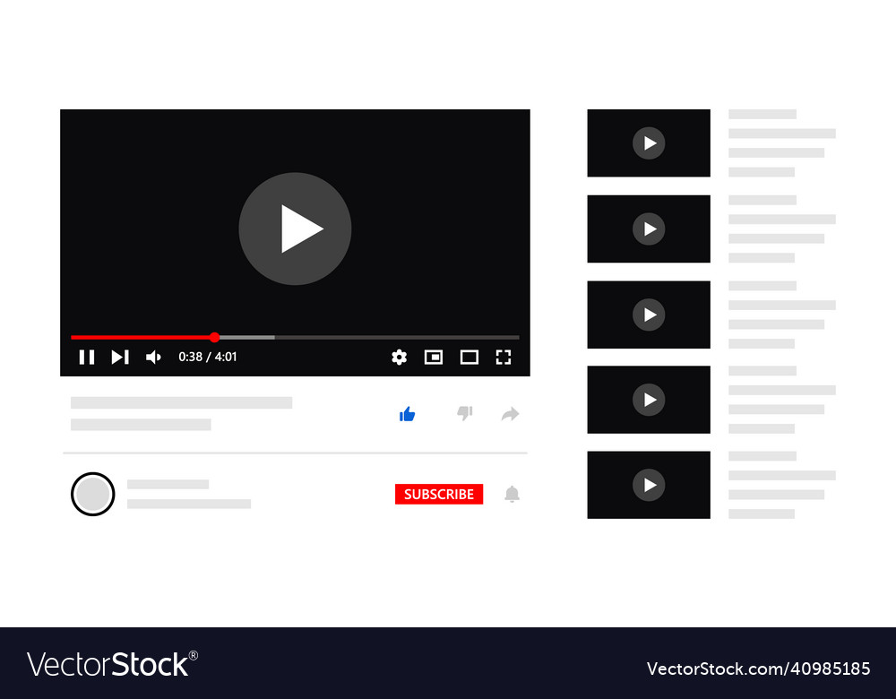Video player elements template interface Vector Image