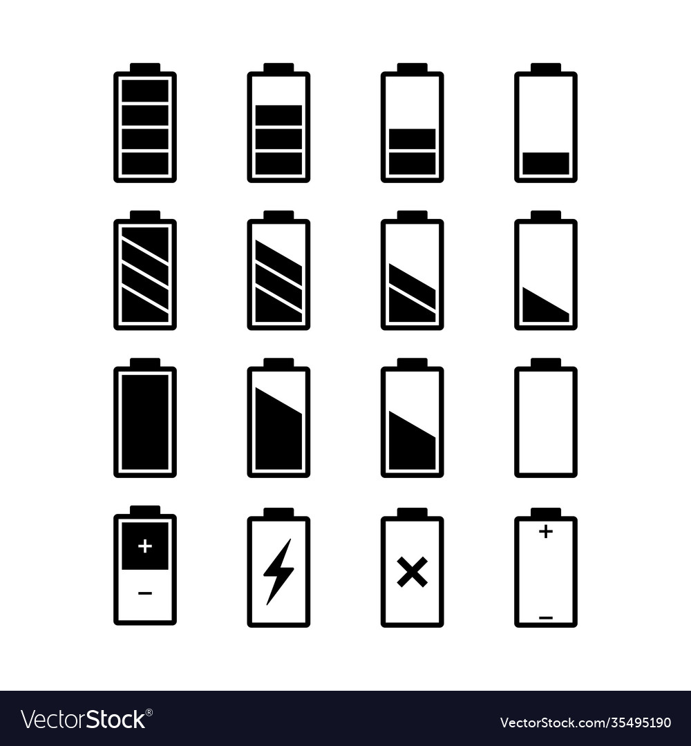 Battery icons set level and indicator vector image Battery icons set level and indicator