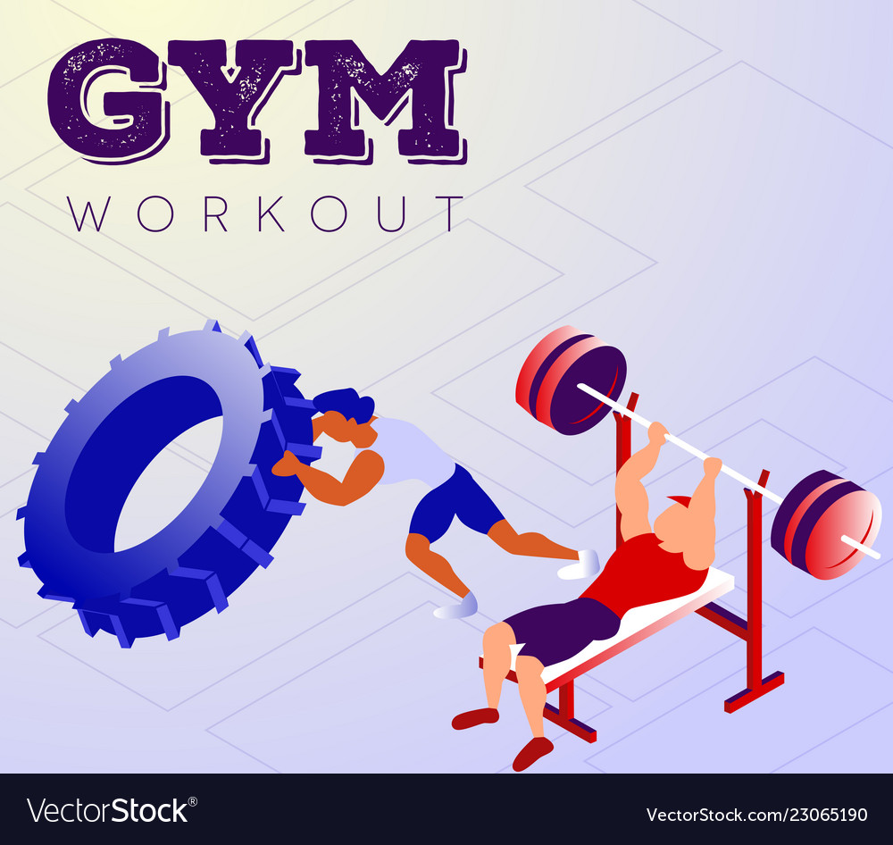 Cartoon Sportsmen In Training Hall Getting Strong Vector Image