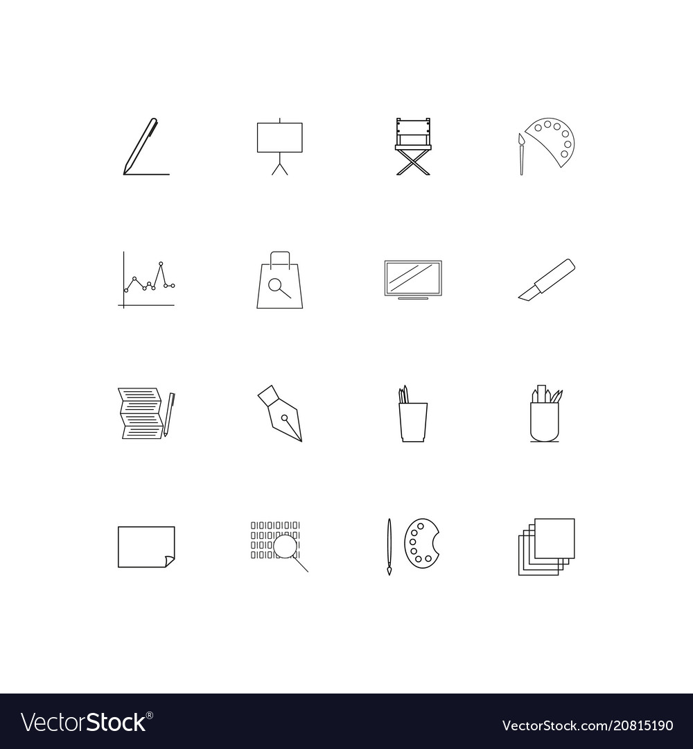 Creative process and design linear thin icons set