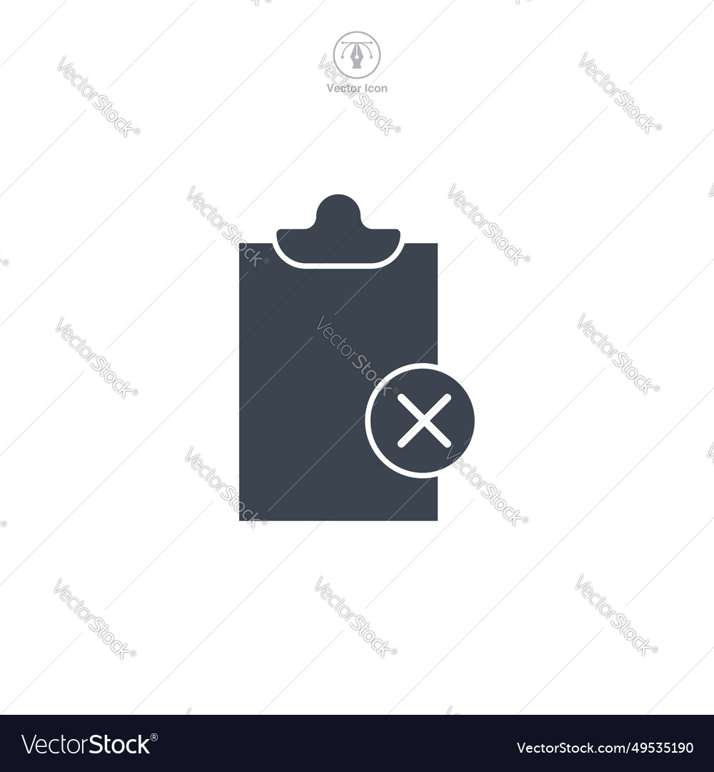 Cross mark on document icon symbol isolated vector image Cross mark on document icon symbol isolated