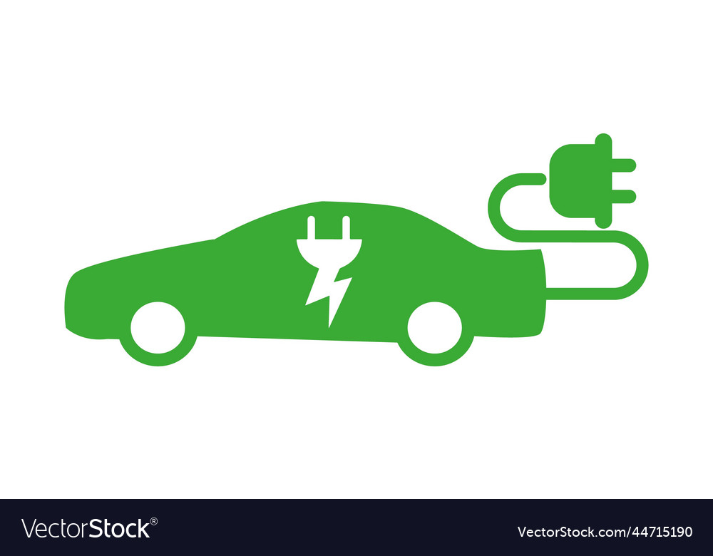 Electric Car With Plug Green Icon Symbol Ev H Vector Image