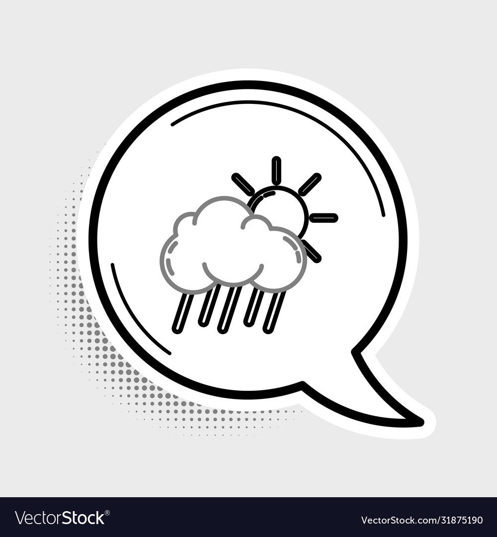 Line cloud with rain and sun icon isolated on grey