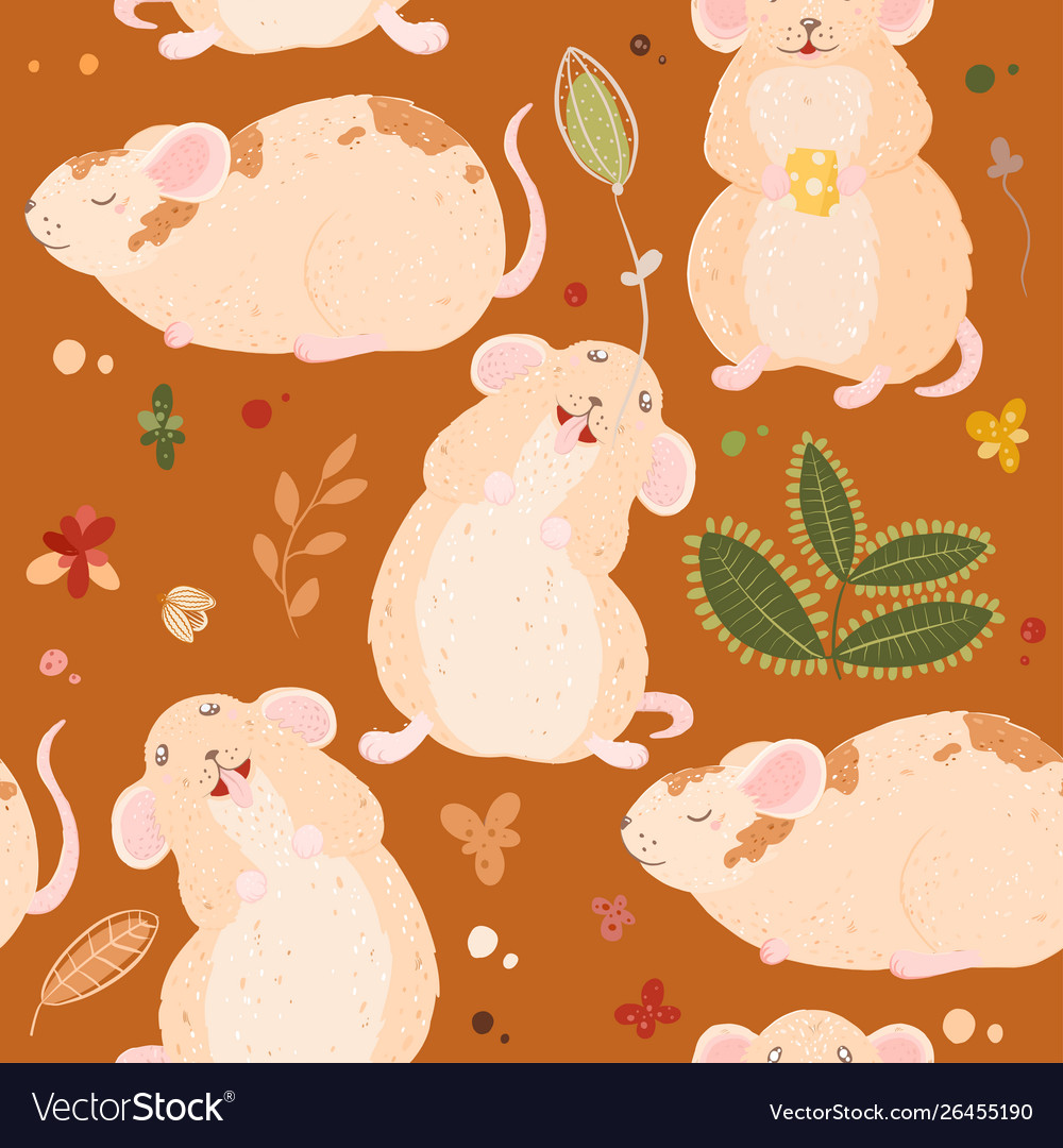 Seamless pattern with cute mouses in scandinavian vector image Seamless pattern with cute mouses in scandinavian