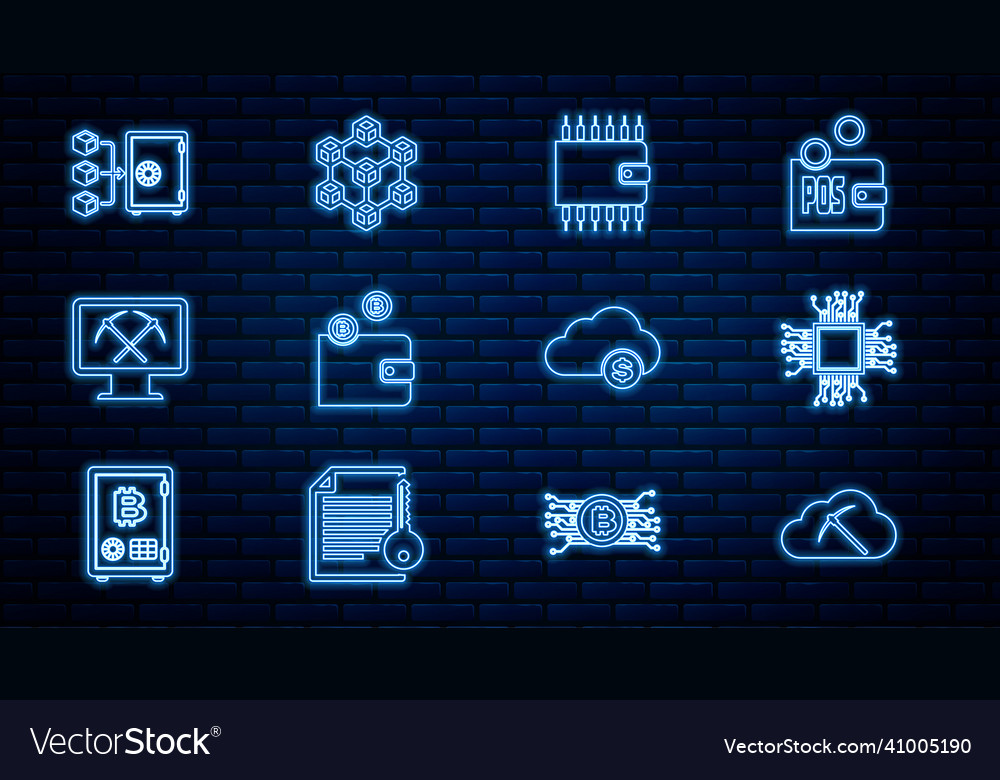 Set line cryptocurrency cloud mining processor vector image Set line cryptocurrency cloud mining processor