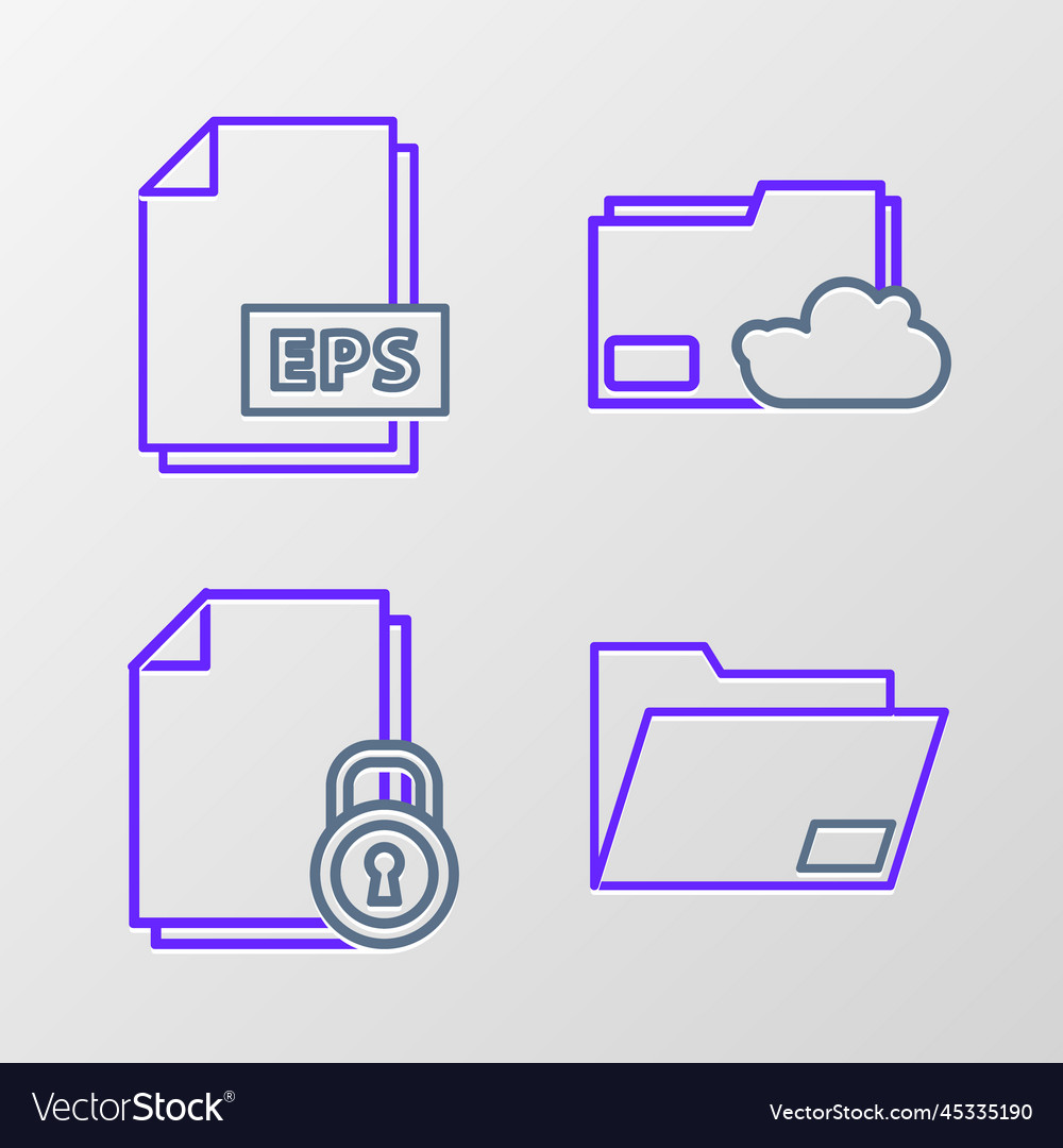 Set line document folder and lock cloud storage vector image Set line document folder and lock cloud storage