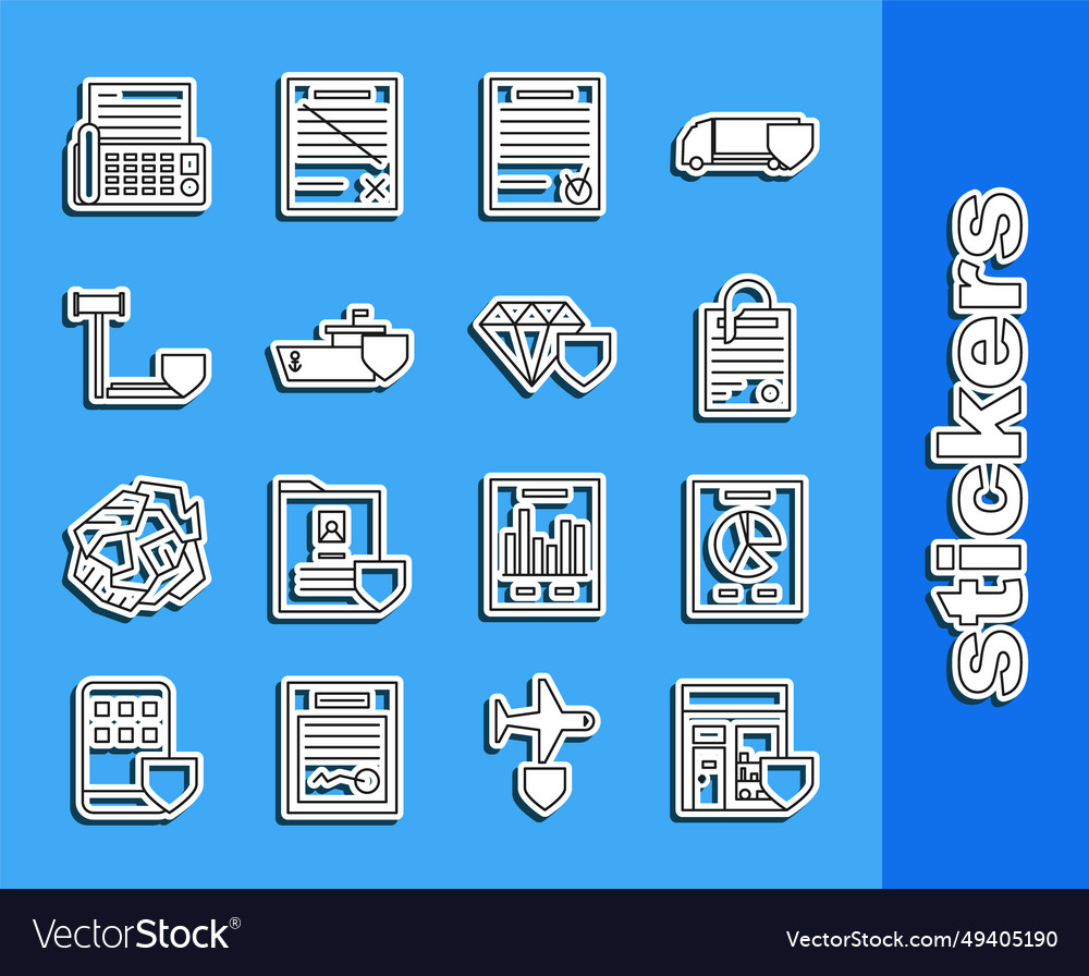 Set line shopping building with shield document vector image Set line shopping building with shield document