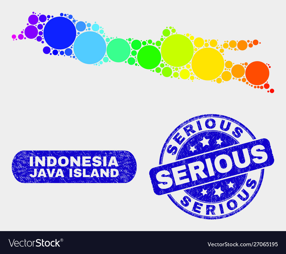 Bright mosaic java island map and scratched vector image Bright mosaic java island map and scratched