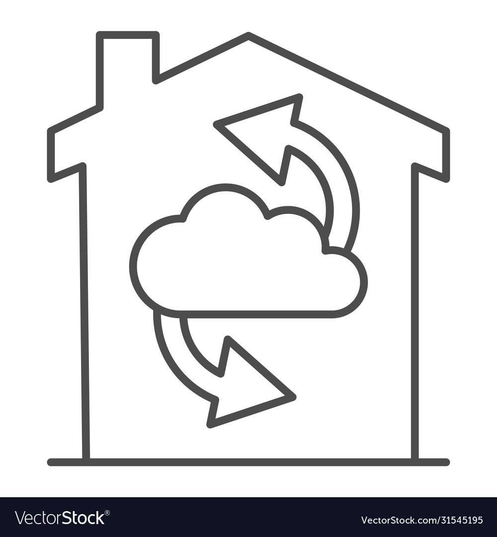 Cloud with arrows in building thin line icon