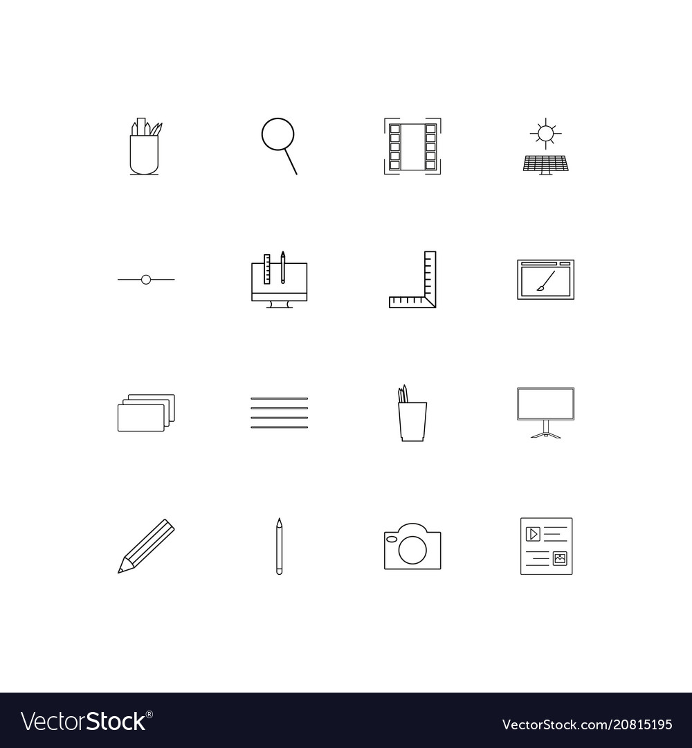 Creative process and design linear thin icons set