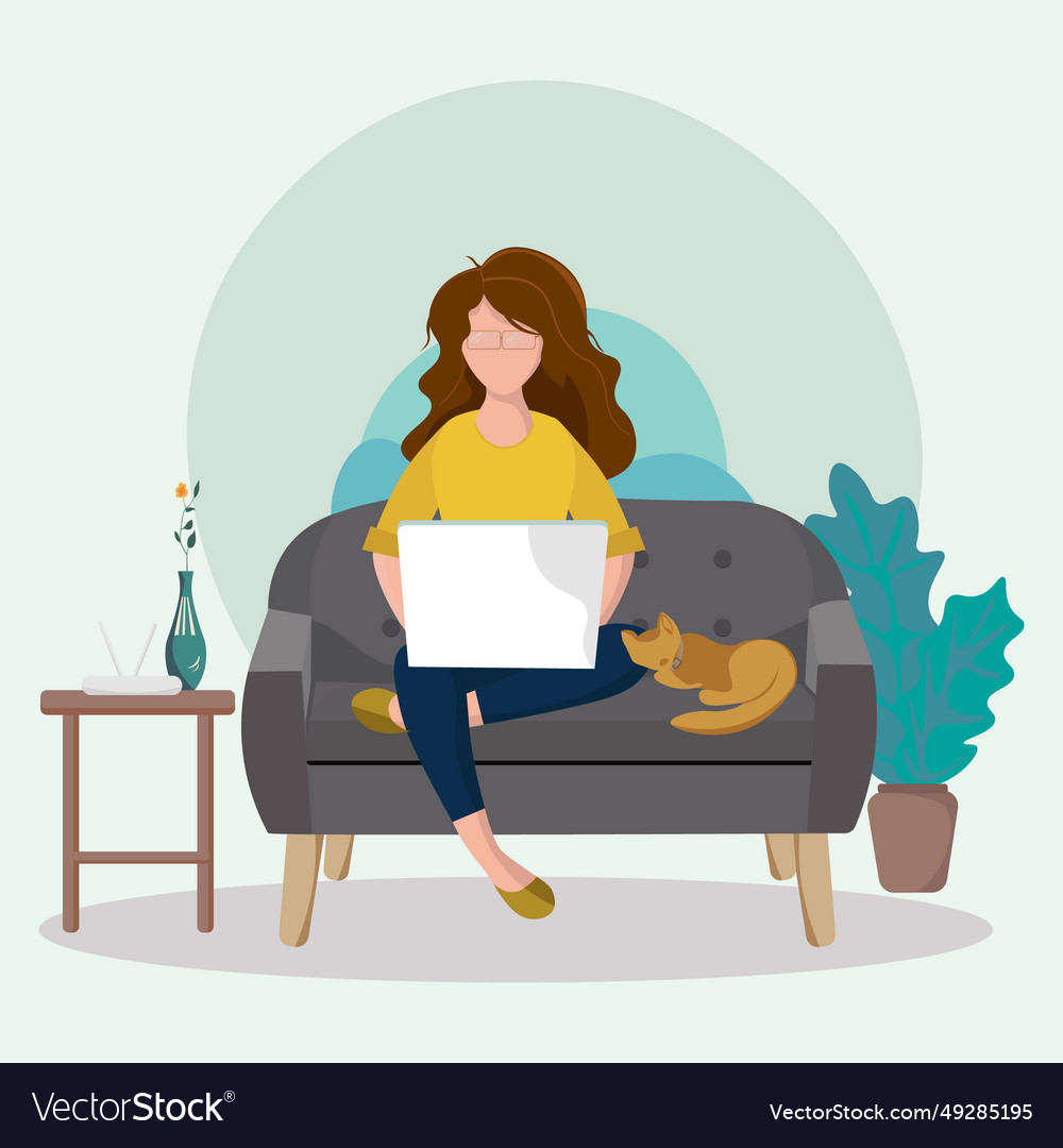 Girl with laptop sitting on the chair vector image Girl with laptop sitting on the chair