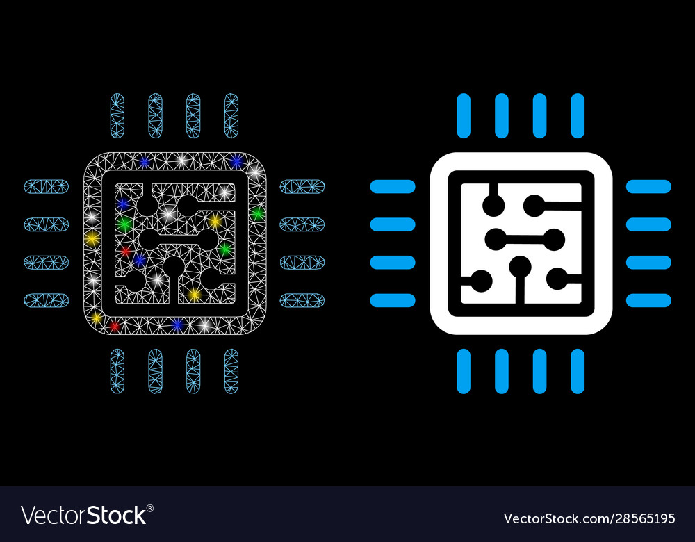 Glowing mesh wire frame cpu circuit icon vector image Glowing mesh wire frame cpu circuit icon