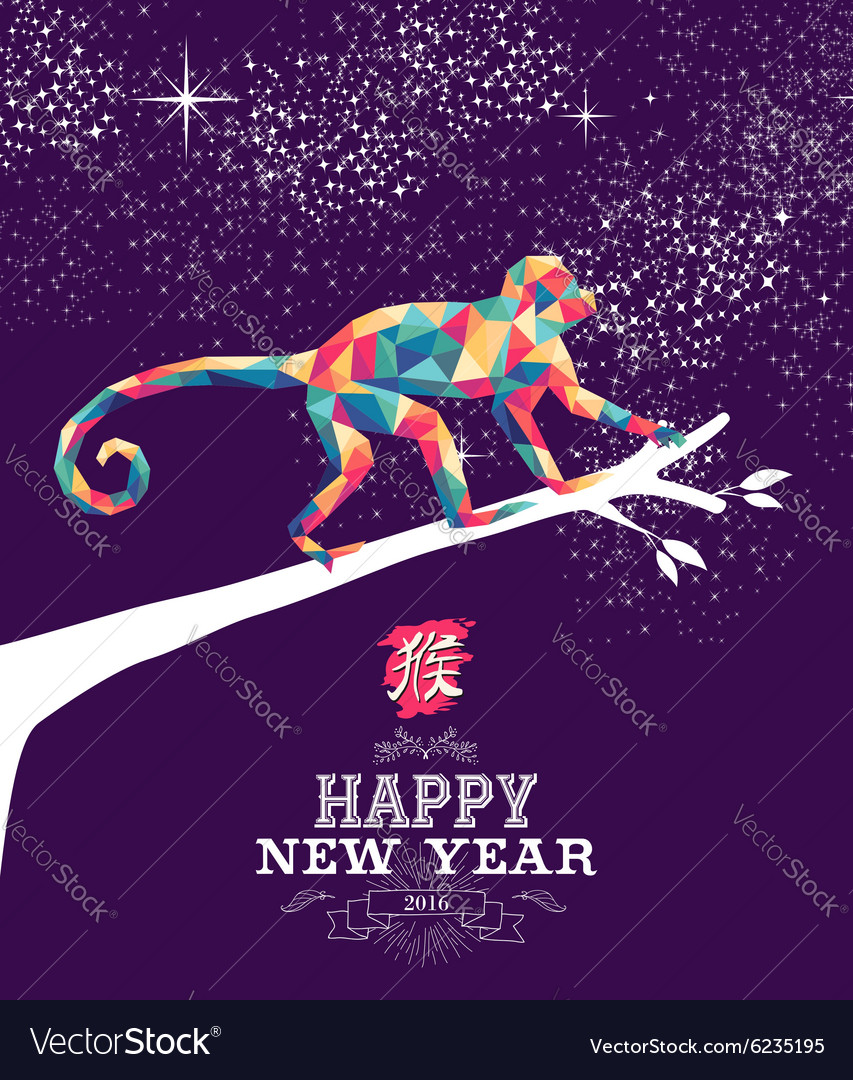 Happy chinese new year monkey 2016 triangle color