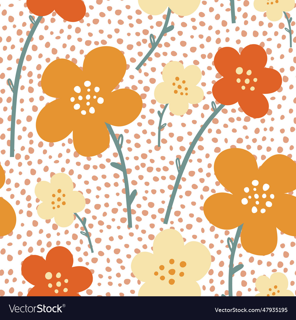 Seamless pattern with orange abstract flowe