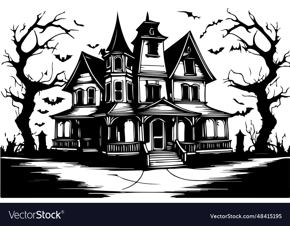 Sketch vintage haunted house perfect for spooky