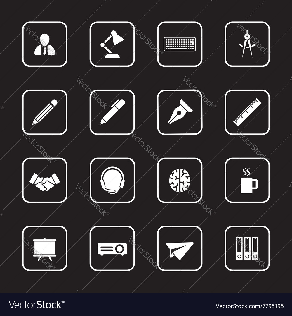 White flat icon set 8 with rounded rectangle frame