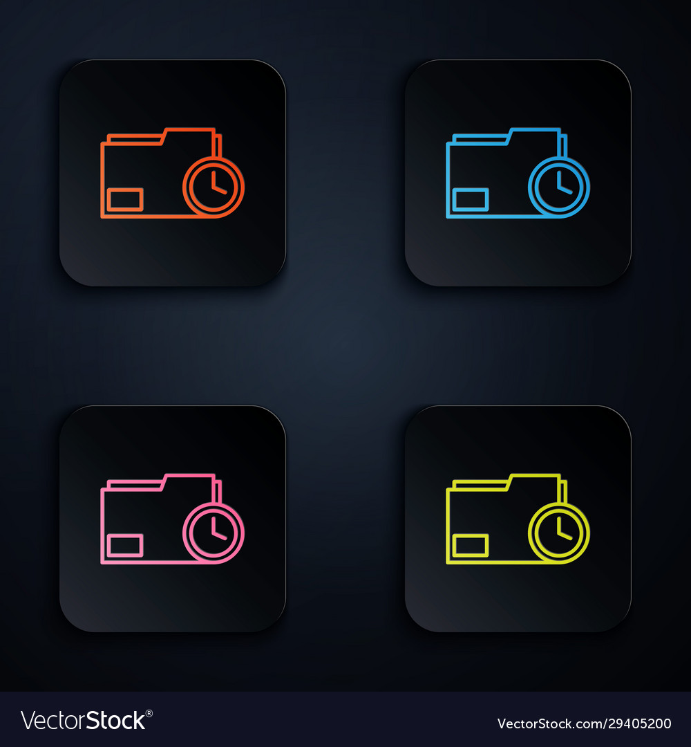 Color neon line document folder with clock icon vector image Color neon line document folder with clock icon