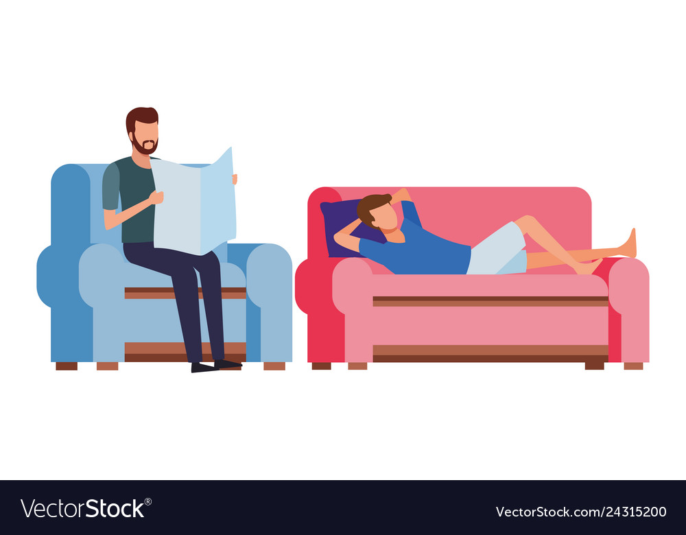 Faceless men reading living room Royalty Free Vector Image