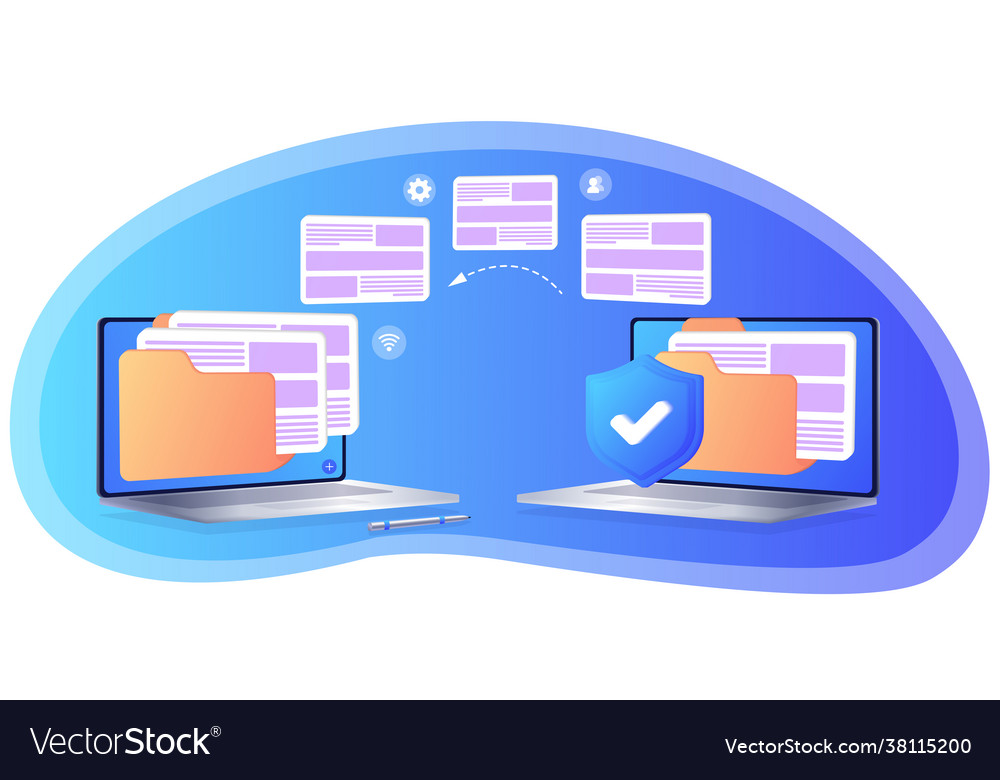 File transfer files transferred encrypted form vector image File transfer files transferred encrypted form