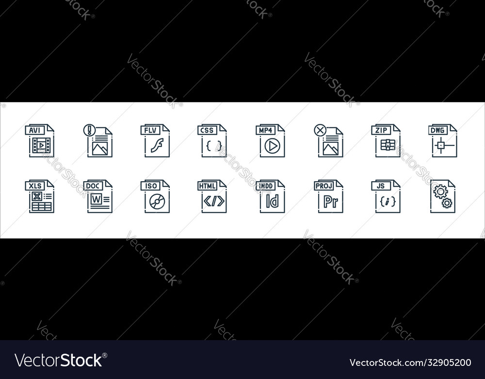 File type line icons linear set quality