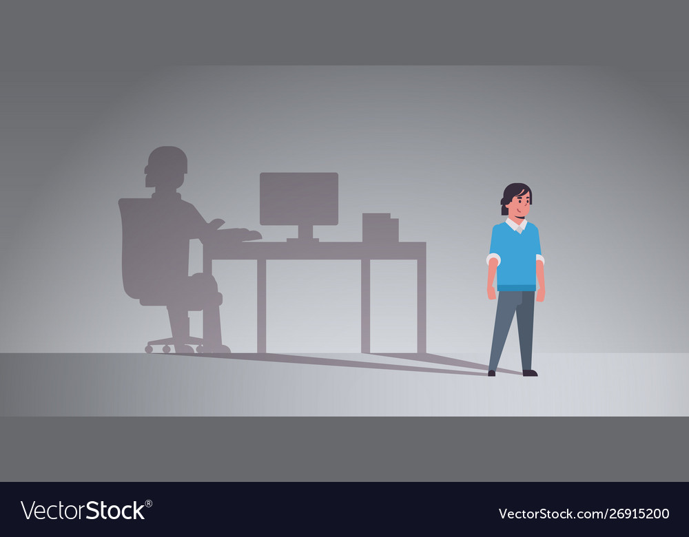 Guy dreaming about being freelancer shadow man vector image Guy dreaming about being freelancer shadow man