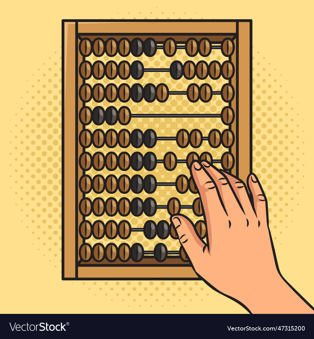 Hand counts on wooden abacus pop art