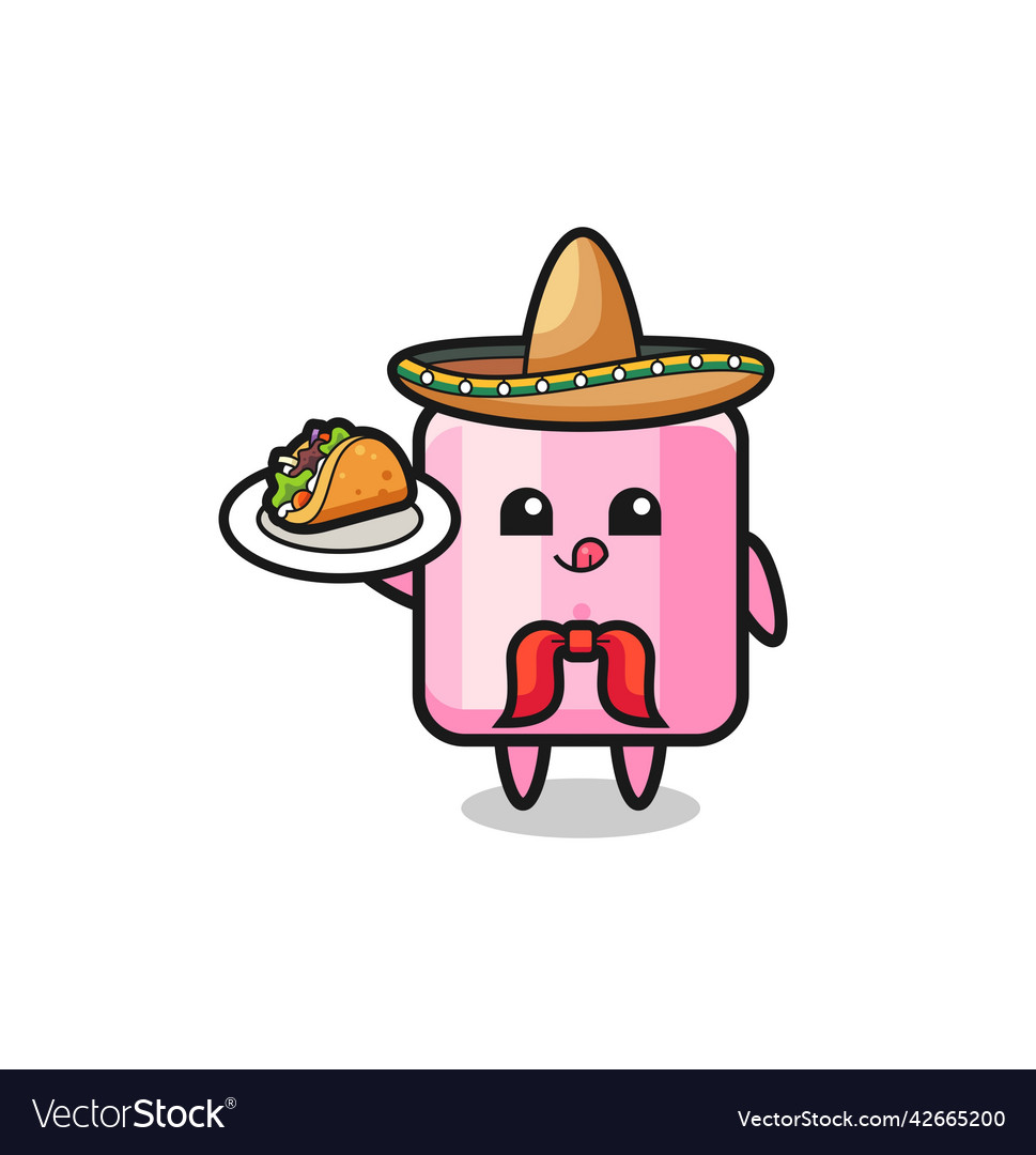 Marshmallow mexican chef mascot holding a taco Vector Image
